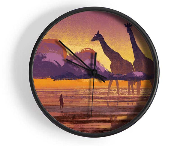 Giant Giraffes In The Distance Clock - Wallart-Direct UK