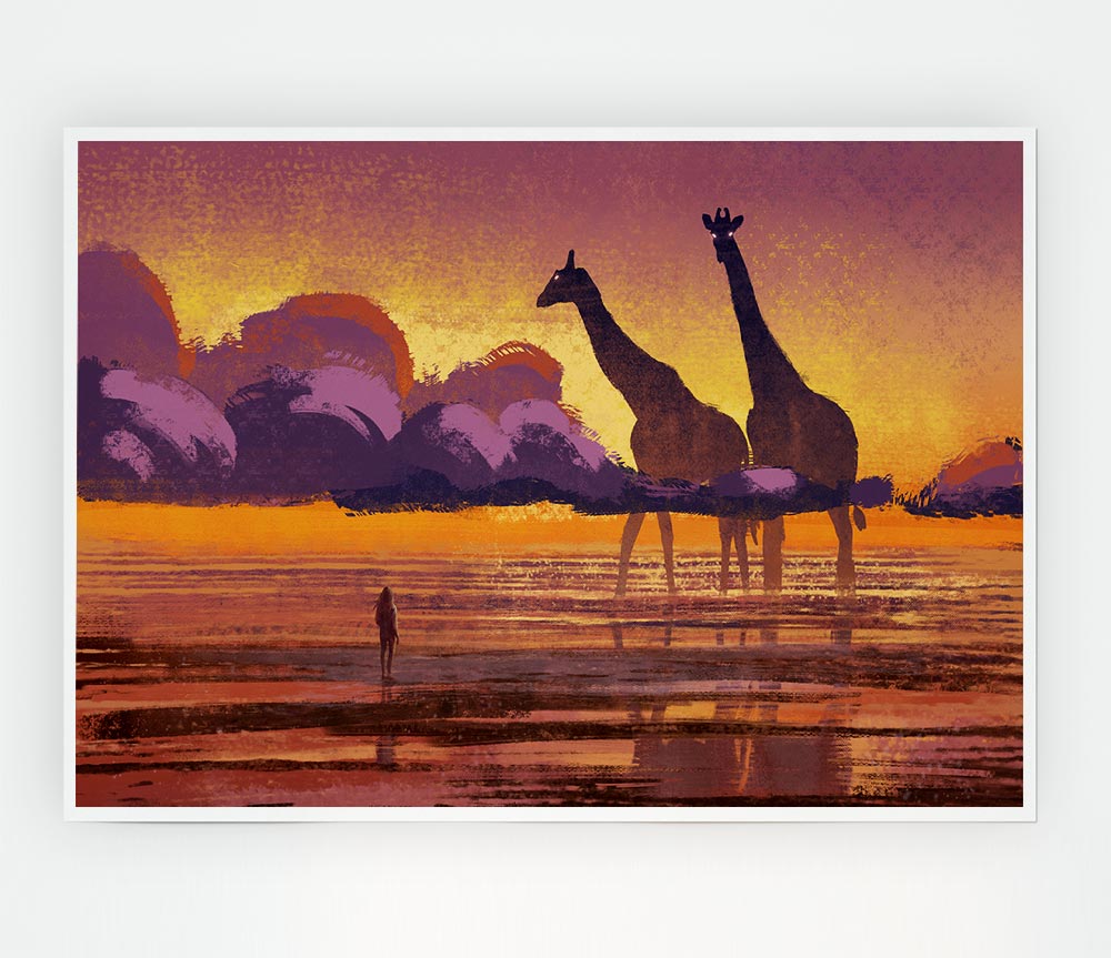 Giant Giraffes In The Distance Print Poster Wall Art