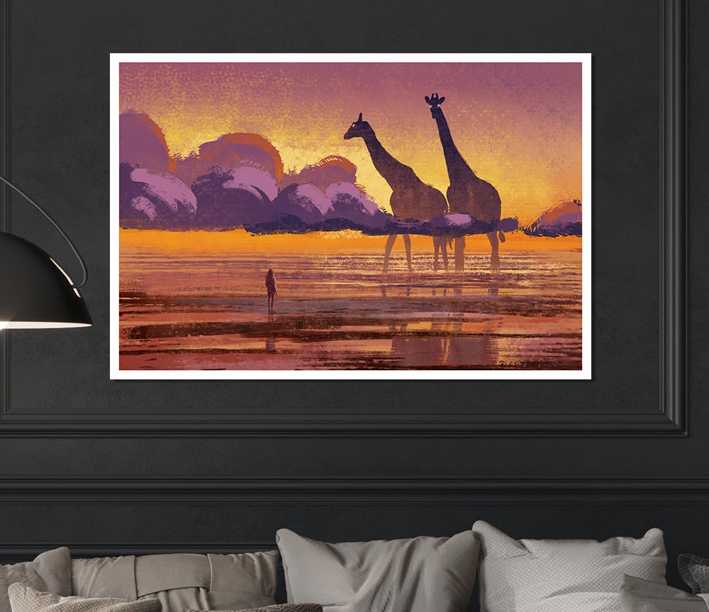 Giant Giraffes In The Distance Print Poster Wall Art