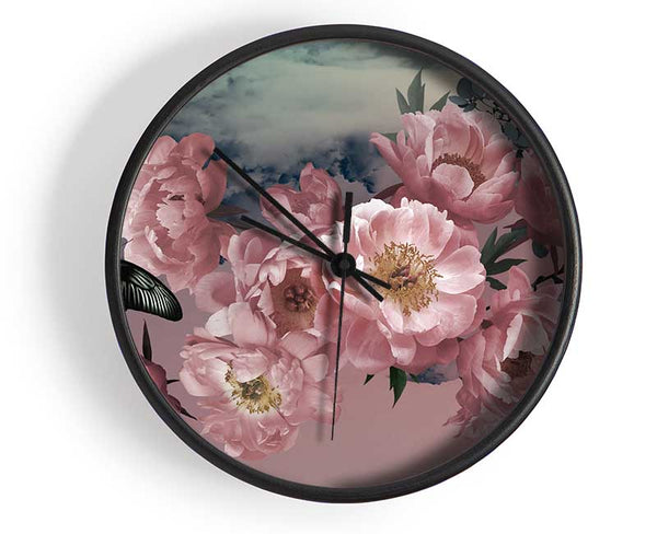 Cloudy Butterfly Flowers Clock - Wallart-Direct UK