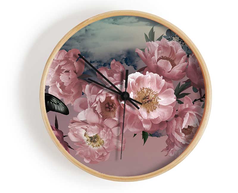 Cloudy Butterfly Flowers Clock - Wallart-Direct UK