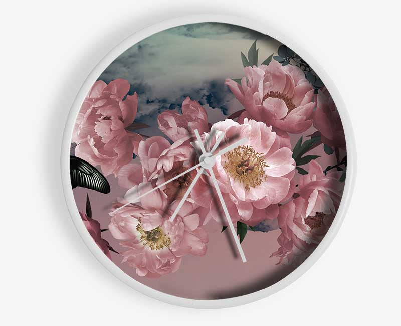 Cloudy Butterfly Flowers Clock - Wallart-Direct UK