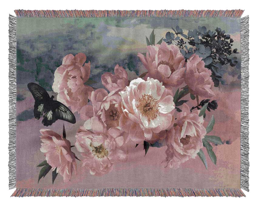 Cloudy Butterfly Flowers Woven Blanket