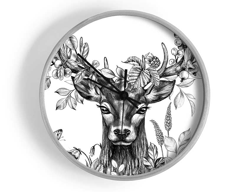 The Floral Deer Clock - Wallart-Direct UK