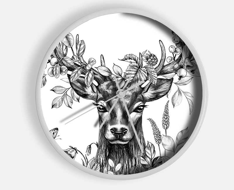 The Floral Deer Clock - Wallart-Direct UK