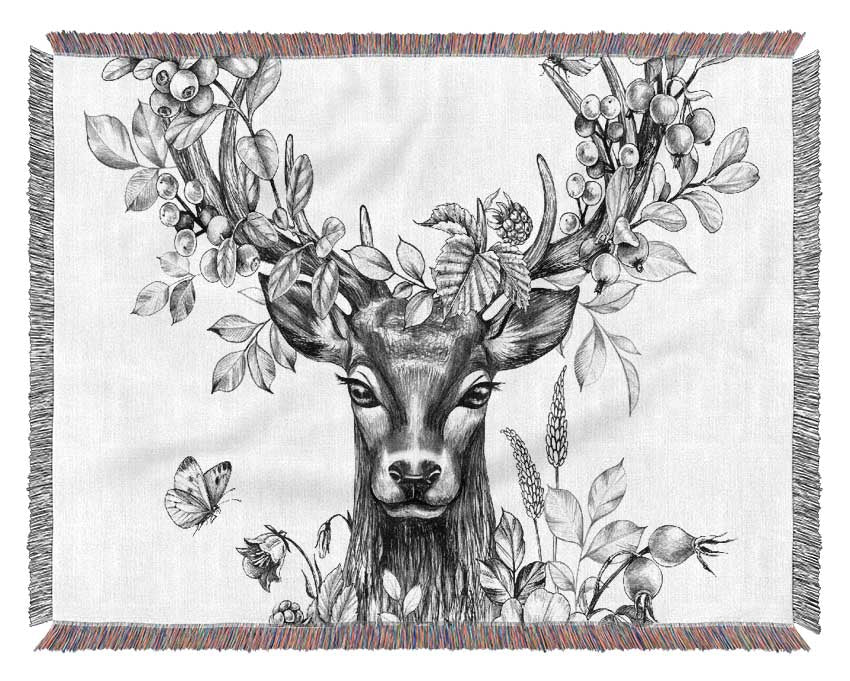 The Floral Deer Woven Blanket