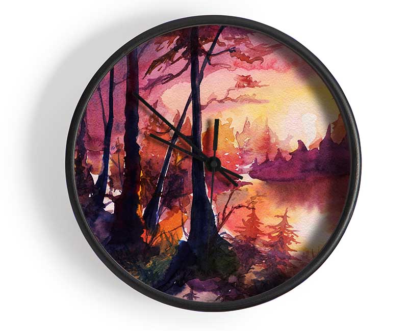 Vibrant Orange Sun In The Forest Clock - Wallart-Direct UK