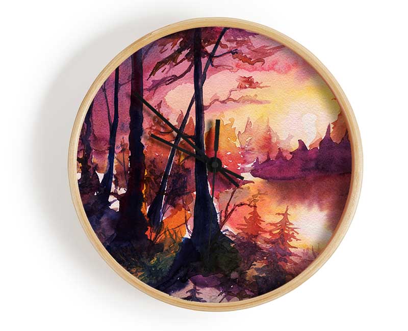 Vibrant Orange Sun In The Forest Clock - Wallart-Direct UK