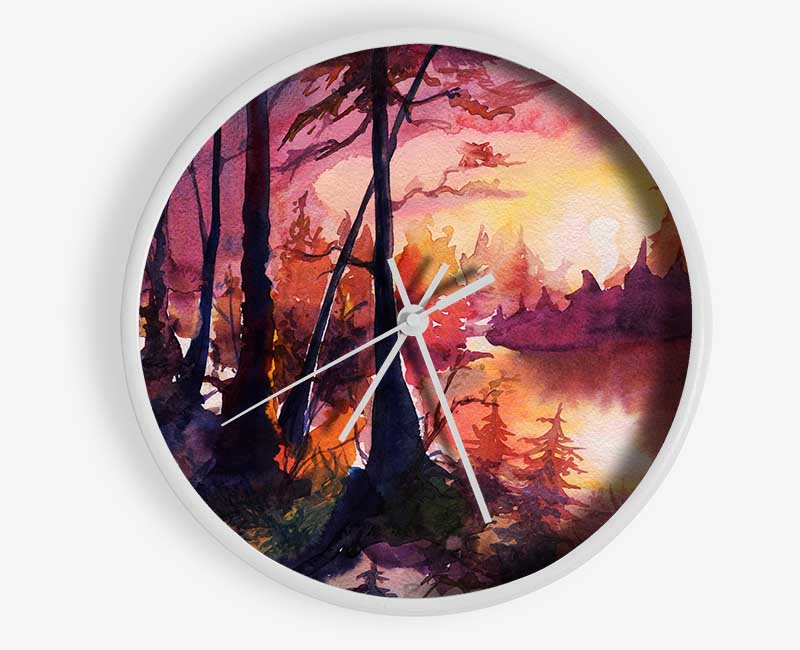 Vibrant Orange Sun In The Forest Clock - Wallart-Direct UK