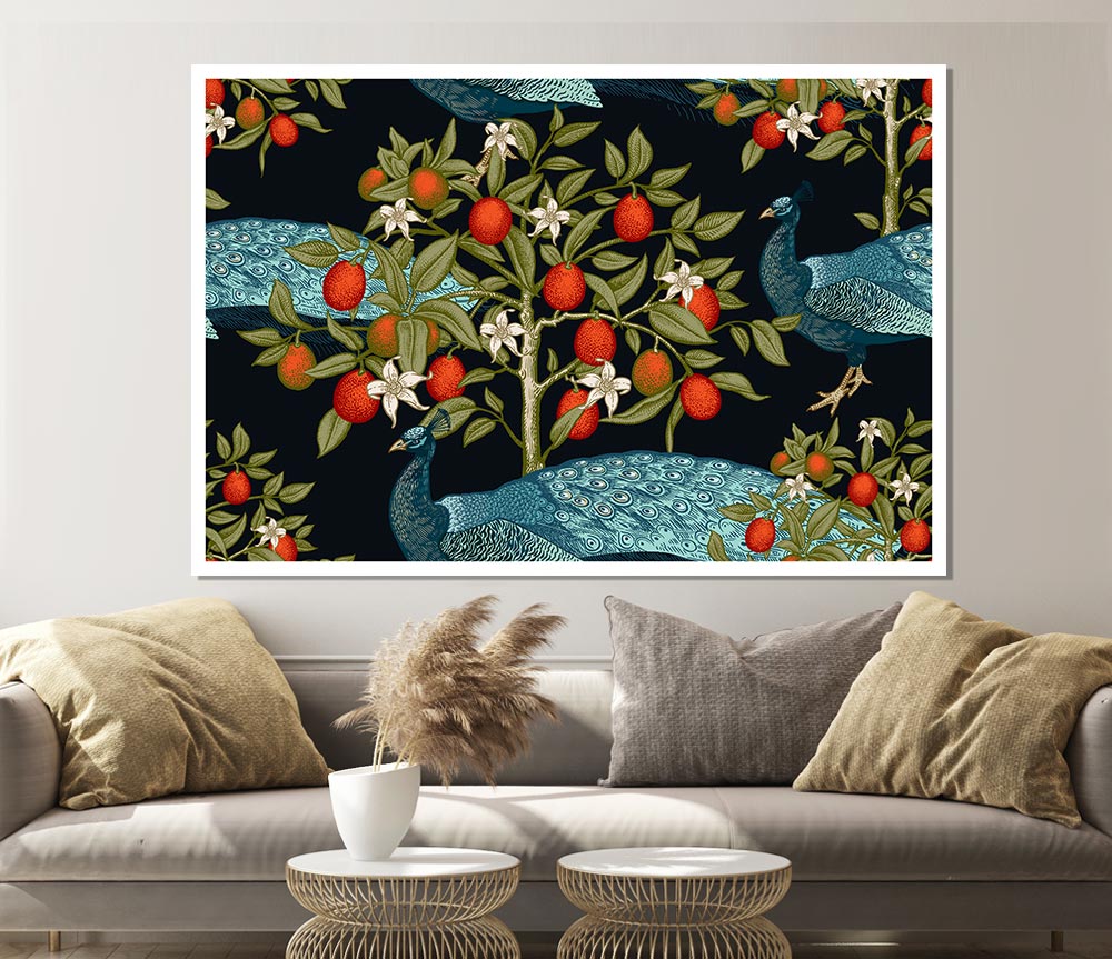 The Peacock And Orange Tree Print Poster Wall Art