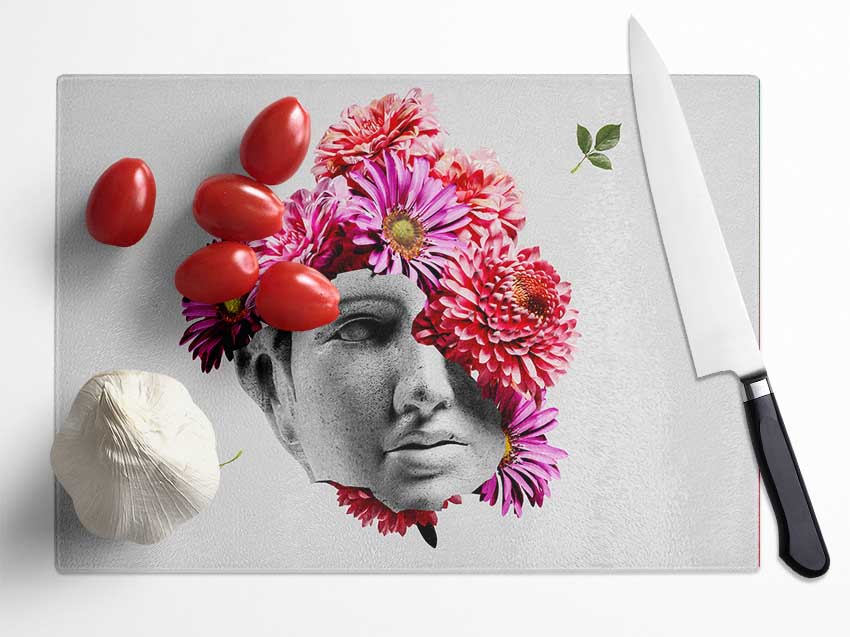 Floral Greek Face Glass Chopping Board