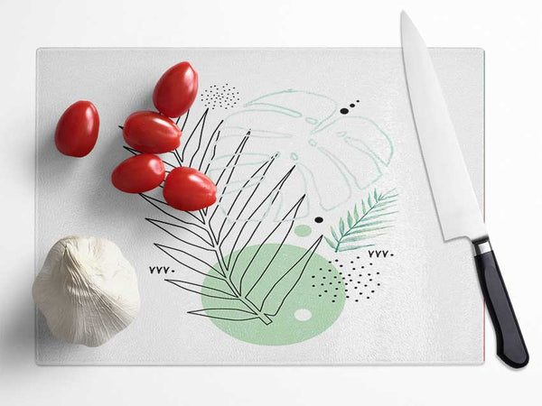 Fern Line Drawing Glass Chopping Board