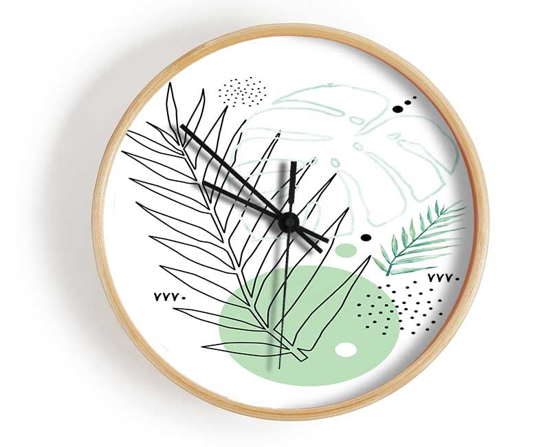 Fern Line Drawing Clock - Wallart-Direct UK