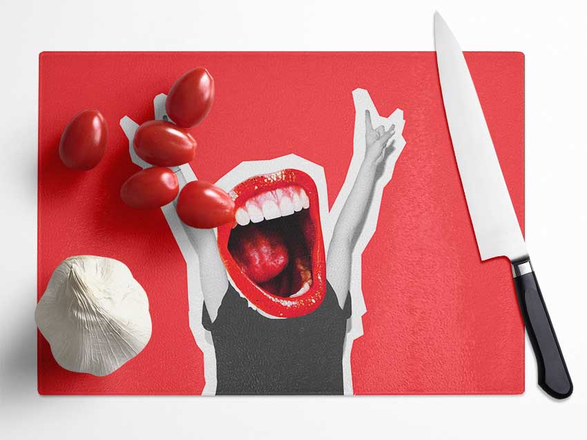 Red Lips On A Body Glass Chopping Board