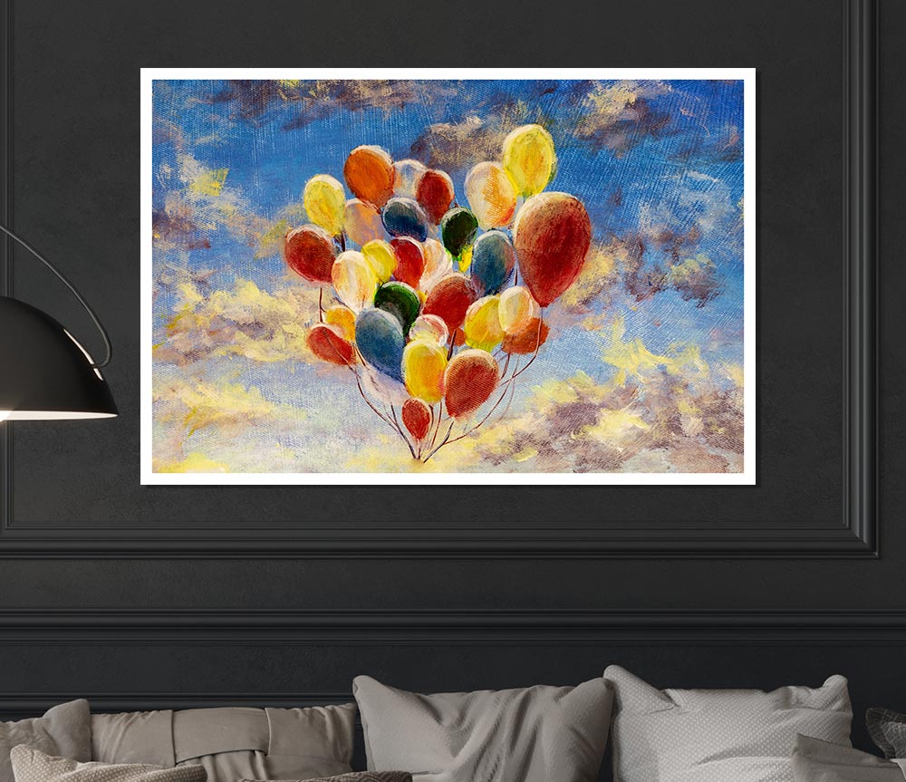 Balloons In The Sky Print Poster Wall Art