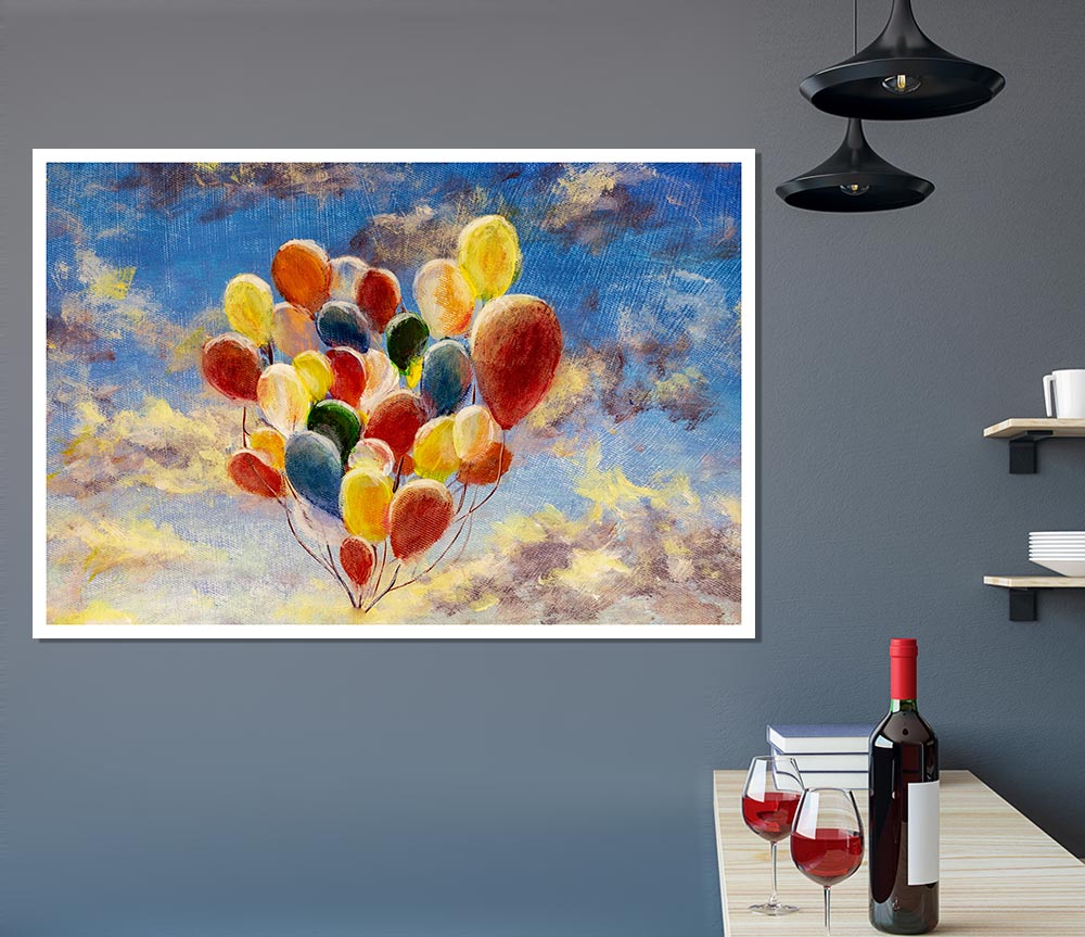 Balloons In The Sky Print Poster Wall Art