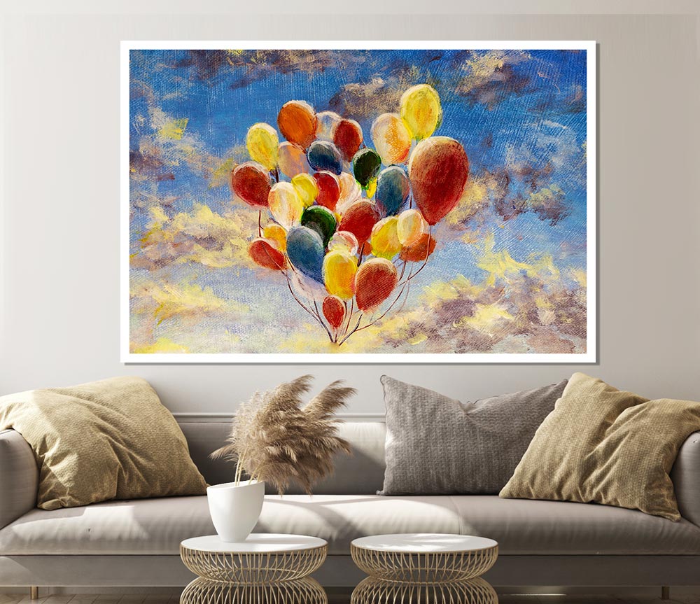 Balloons In The Sky Print Poster Wall Art