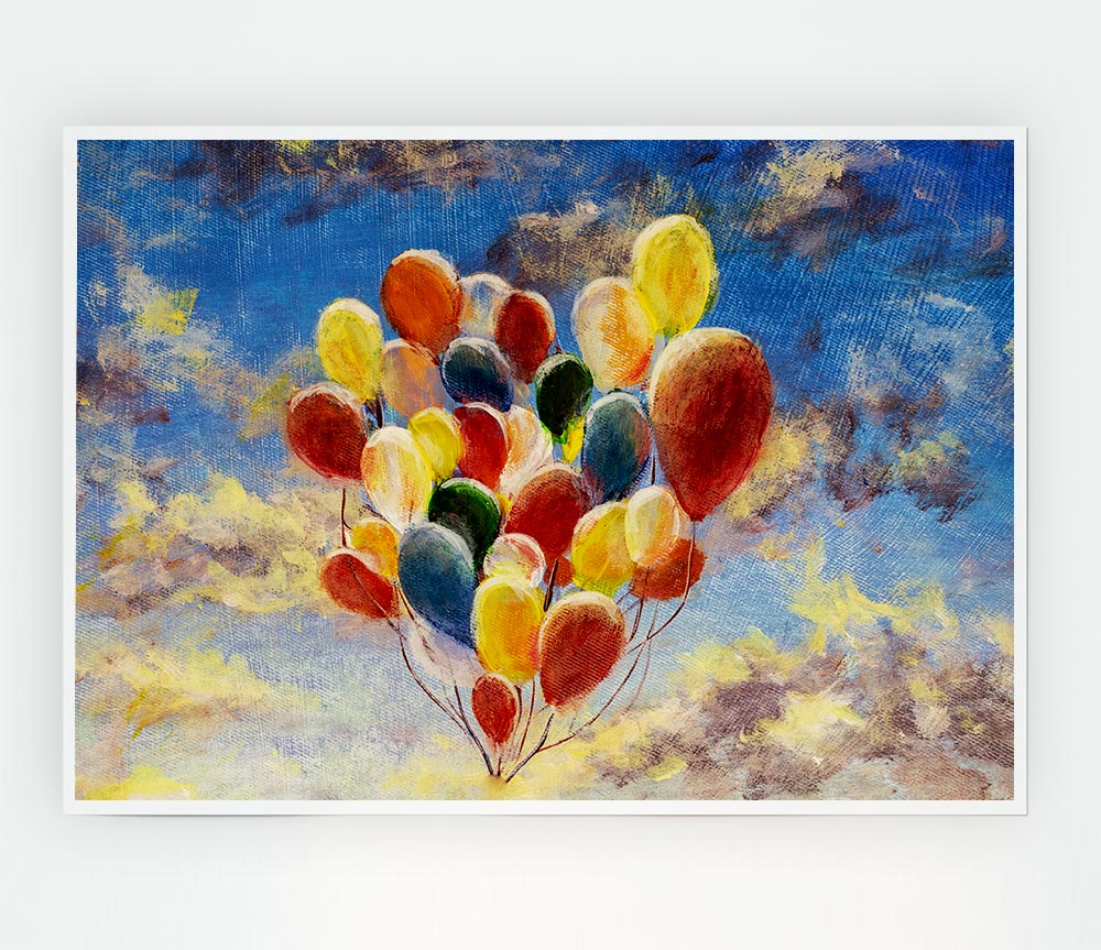 Balloons In The Sky Print Poster Wall Art