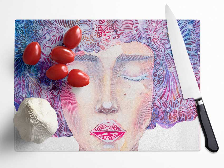 The Pretty Watercolour Face Glass Chopping Board