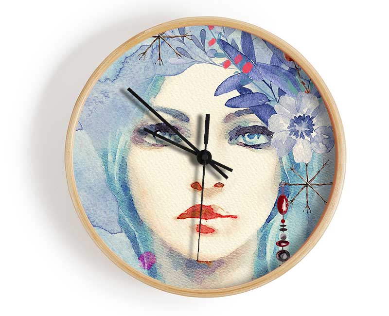 Blue Face Woman Watercolour Clock - Wallart-Direct UK