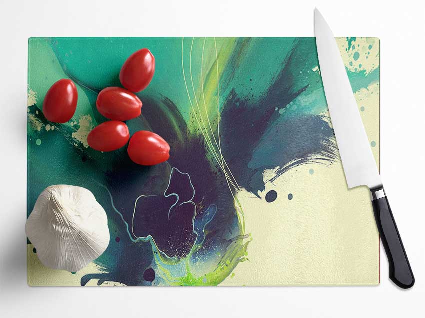 Green And Blue Brush Strokes Glass Chopping Board