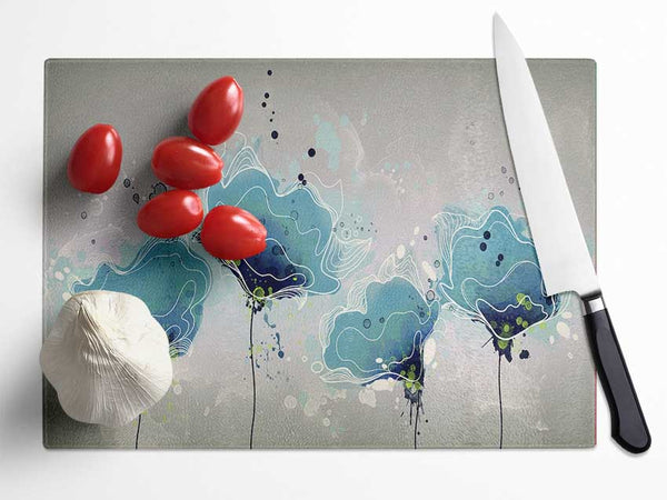 Blue Jazz Flowers Glass Chopping Board