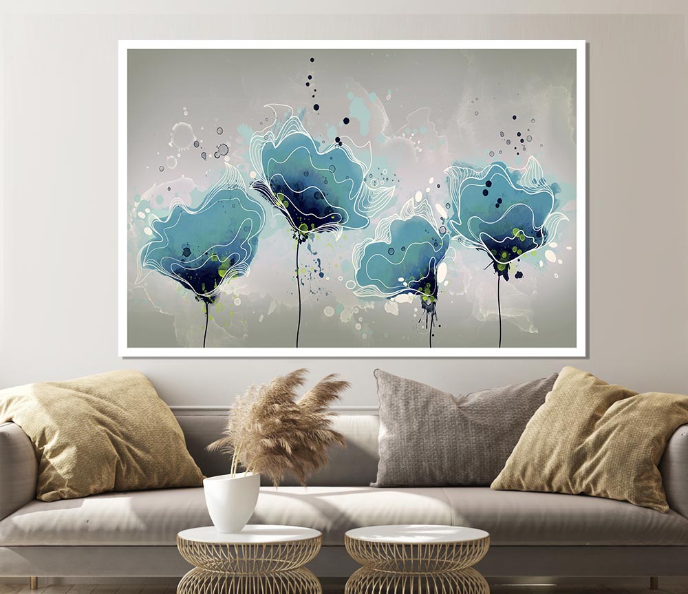 Blue Jazz Flowers Print Poster Wall Art