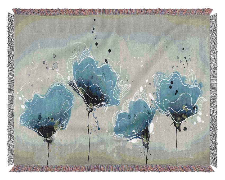 Blue Jazz Flowers Woven Blanket