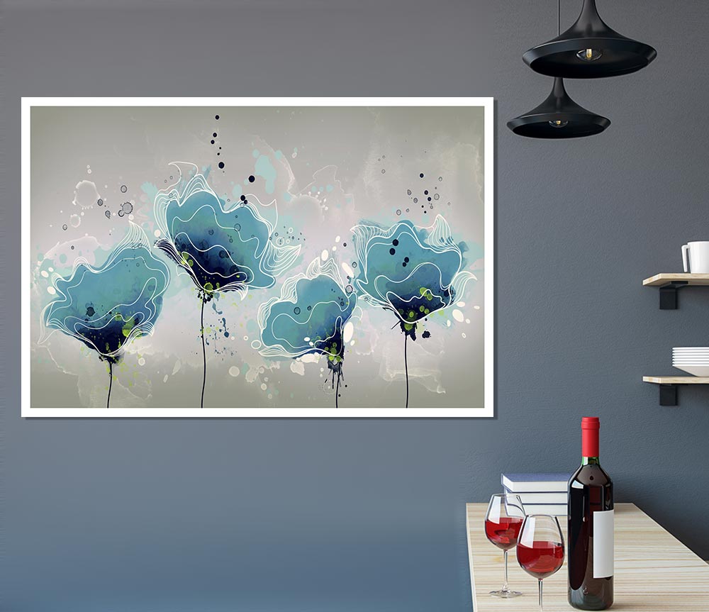 Blue Jazz Flowers Print Poster Wall Art