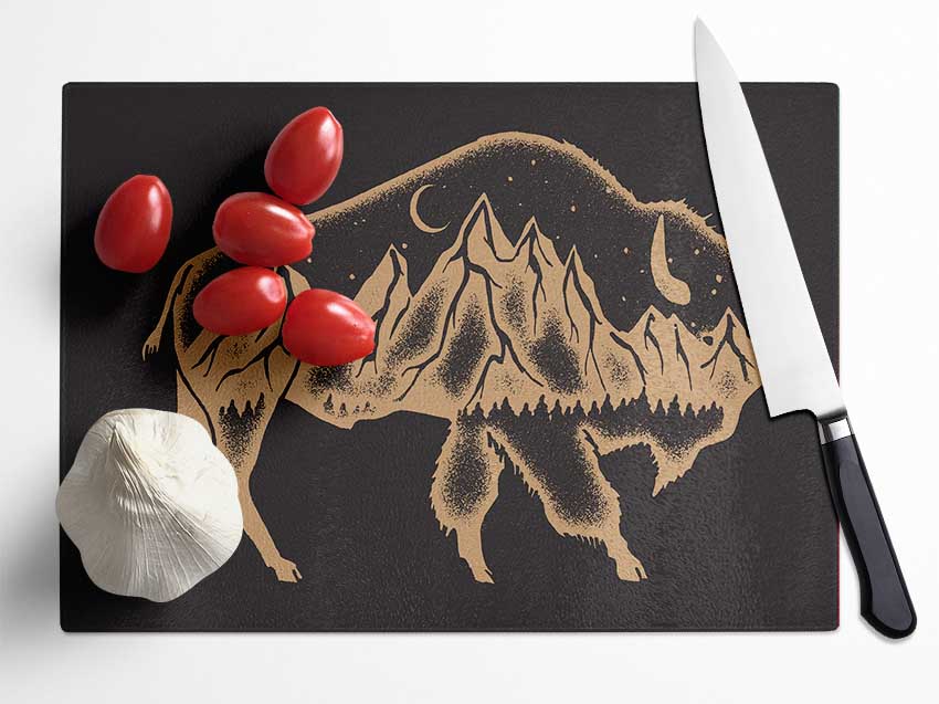 Night Bison Glass Chopping Board