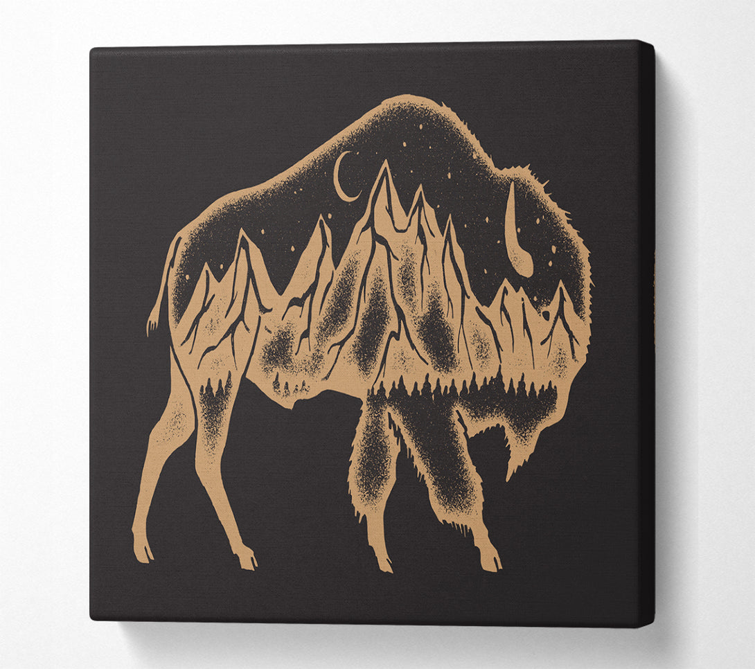 A Square Canvas Print Showing Night Bison Square Wall Art