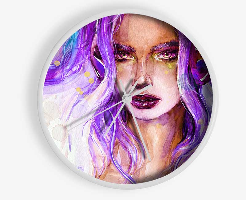 Lilac Woman Watercolour Clock - Wallart-Direct UK