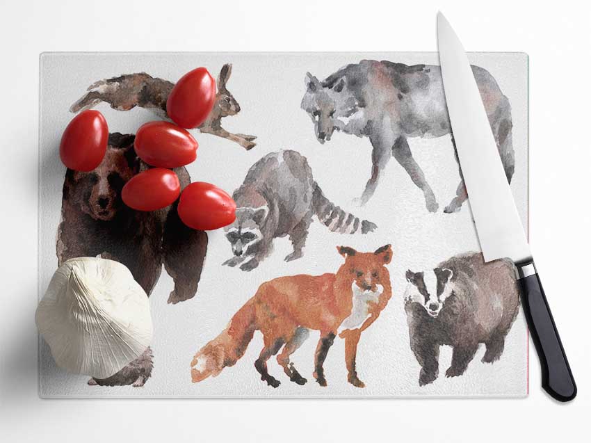 The Forest Animals Glass Chopping Board