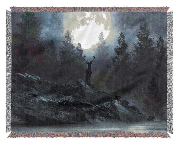 The Deer At Night Woven Blanket