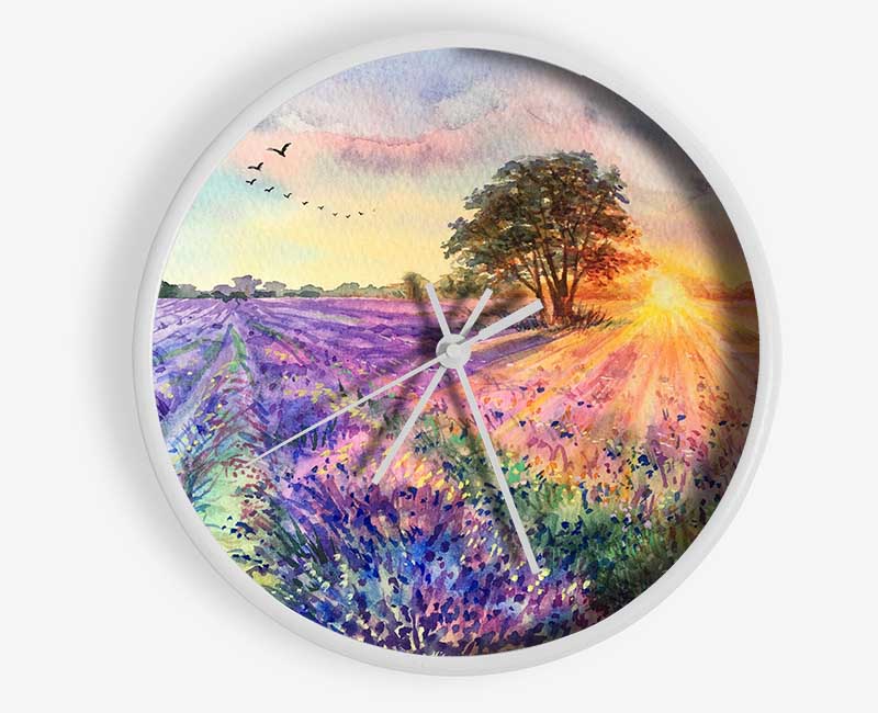 Lilac Fields Sunset Clock - Wallart-Direct UK