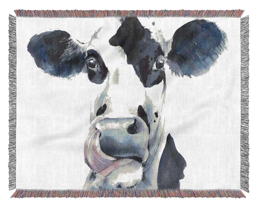 Cow Licking Woven Blanket