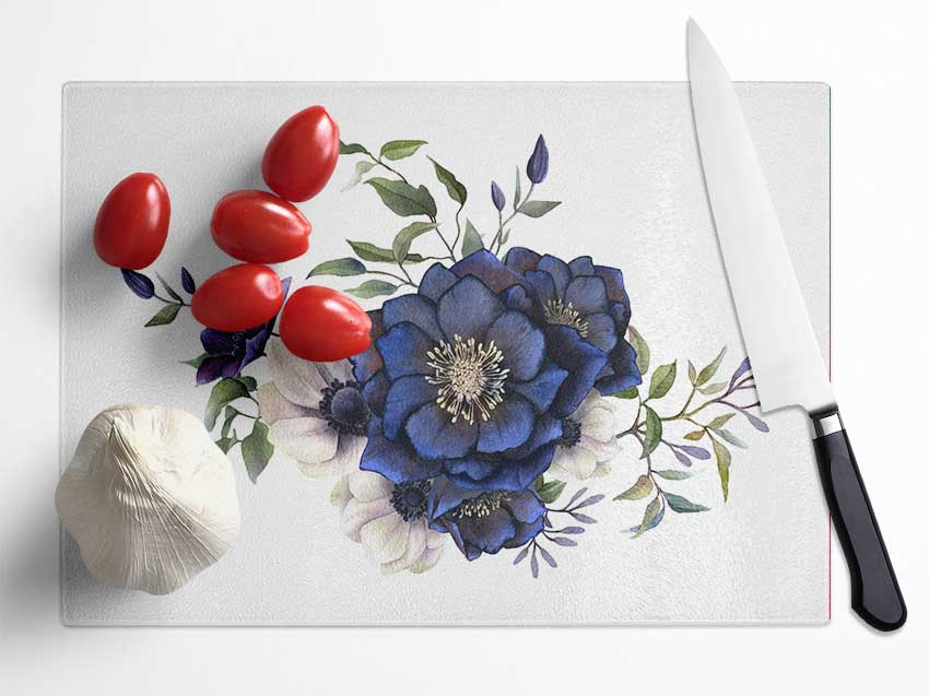 Blue Flower Beauty Glass Chopping Board