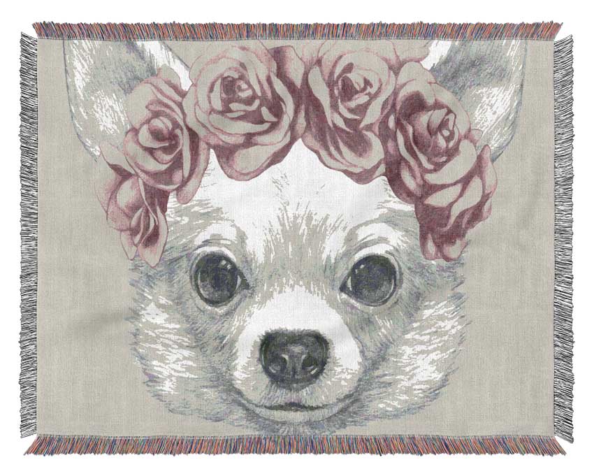 Flower Head Chihuahua Woven Blanket