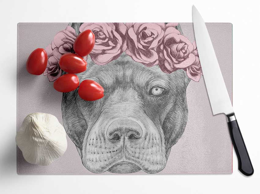 Flower Head Pitbull Glass Chopping Board