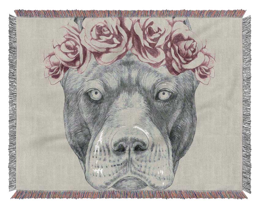 Flower Head Pitbull Woven Blanket