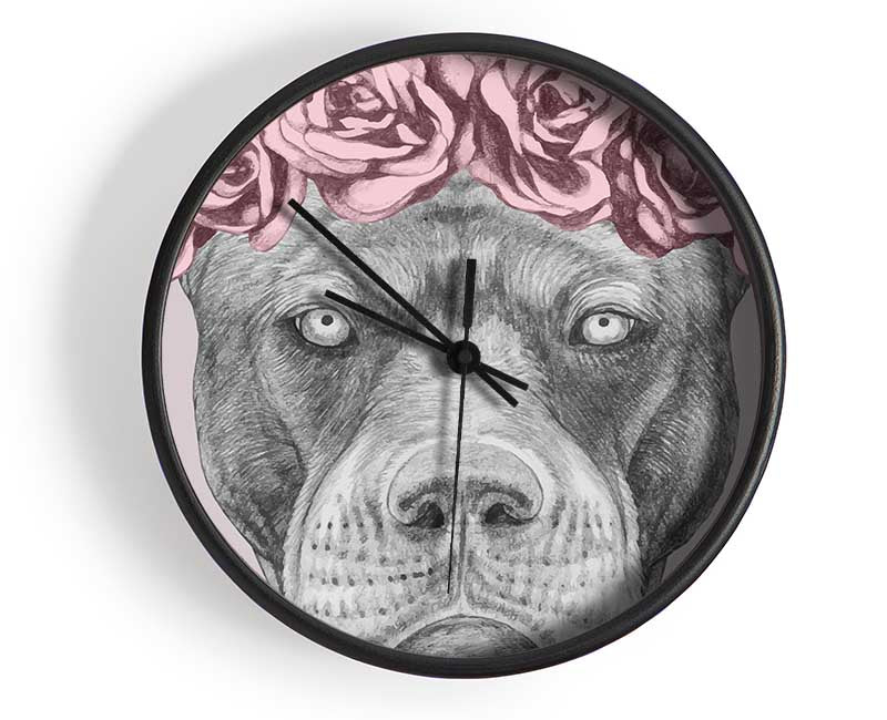 Flower Head Pitbull Clock - Wallart-Direct UK