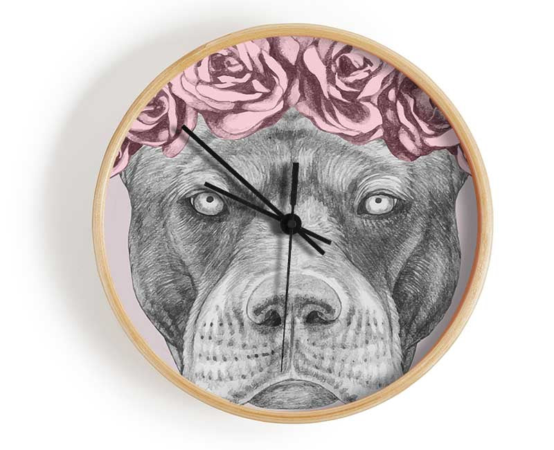 Flower Head Pitbull Clock - Wallart-Direct UK