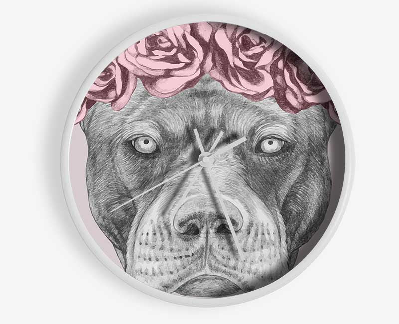 Flower Head Pitbull Clock - Wallart-Direct UK