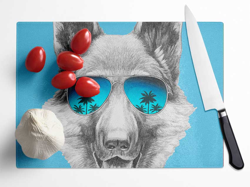 German Shepherd Glasses Glass Chopping Board