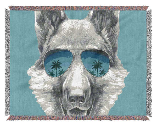 German Shepherd Glasses Woven Blanket