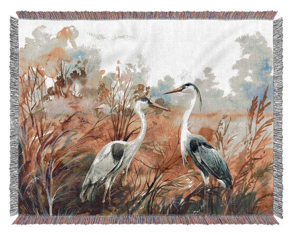 Herons In The Pond Woven Blanket