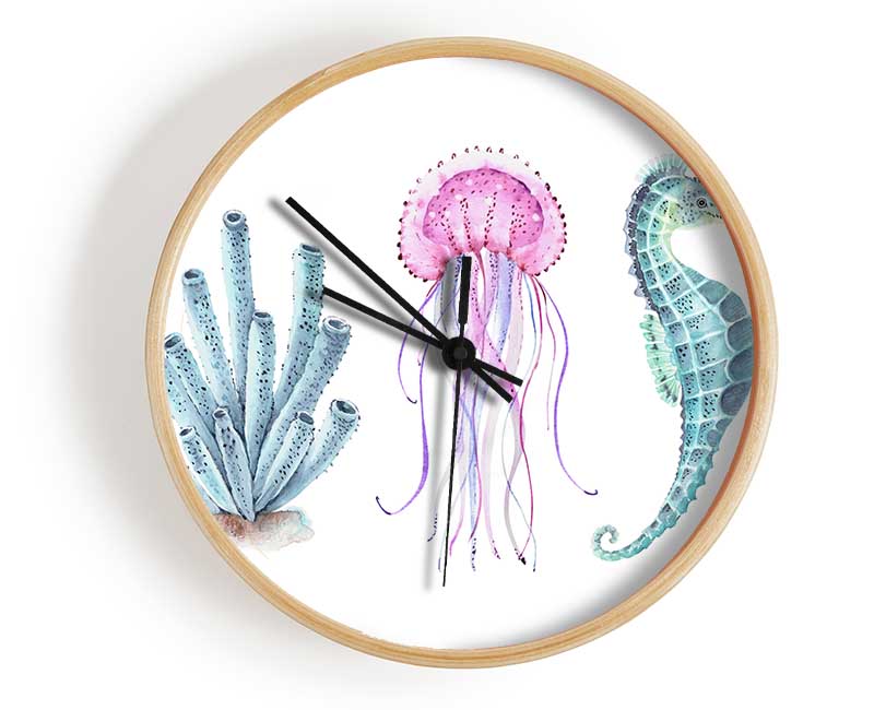 Seahorse Watercolour Clock - Wallart-Direct UK