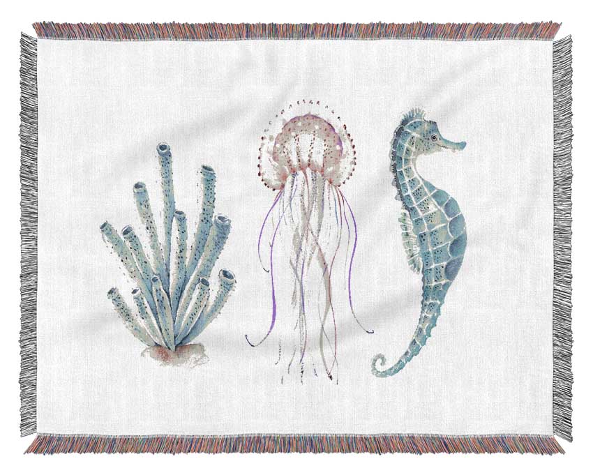 Seahorse Watercolour Woven Blanket