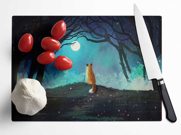 Fox Staring At The Moon Glass Chopping Board