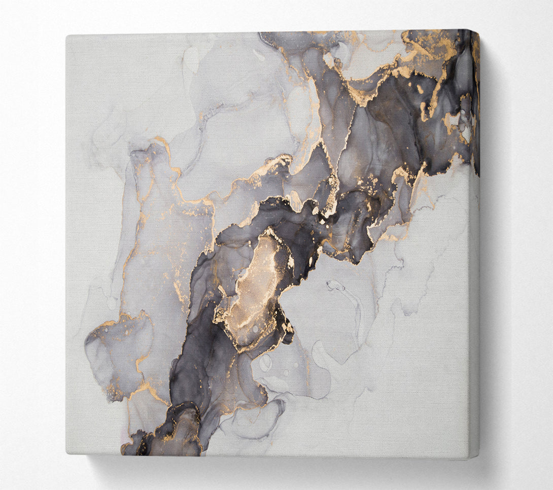 A Square Canvas Print Showing Grey And Gold Marble Square Wall Art